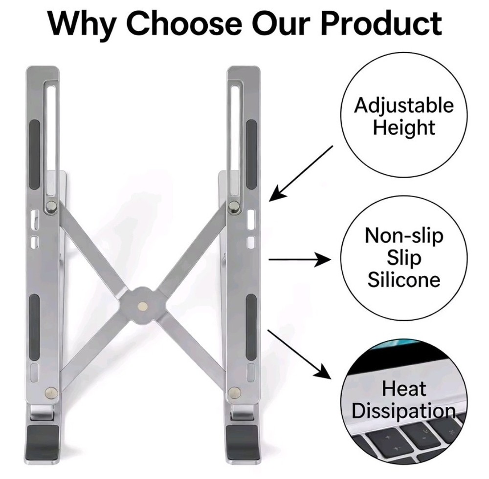 Adjustable Laptop Stand Aluminum Ergonomic Foldable Cooling Riser for Desk