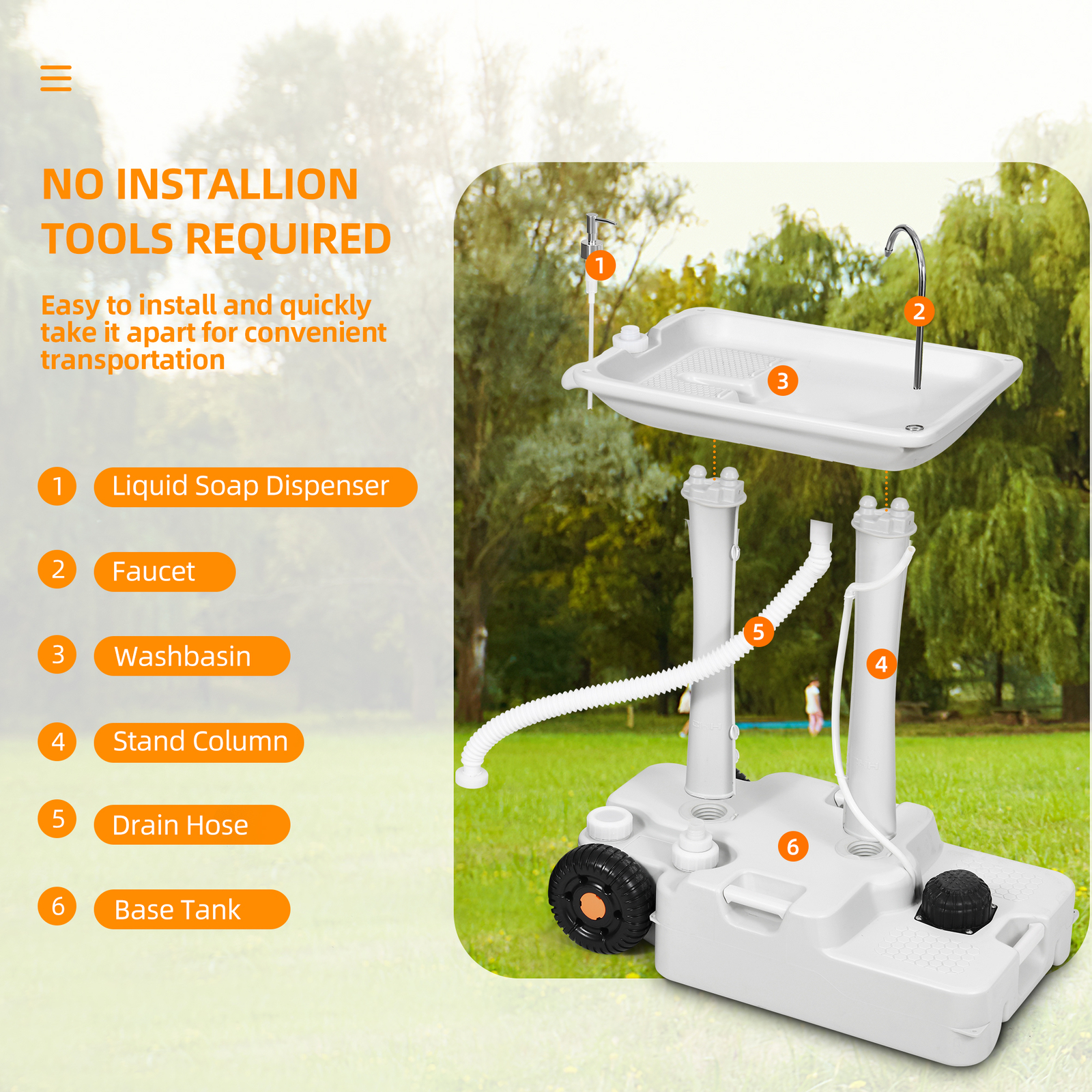 Portable Camping Sink Hand Washing Station with Rolling Wheels & Towel Holder