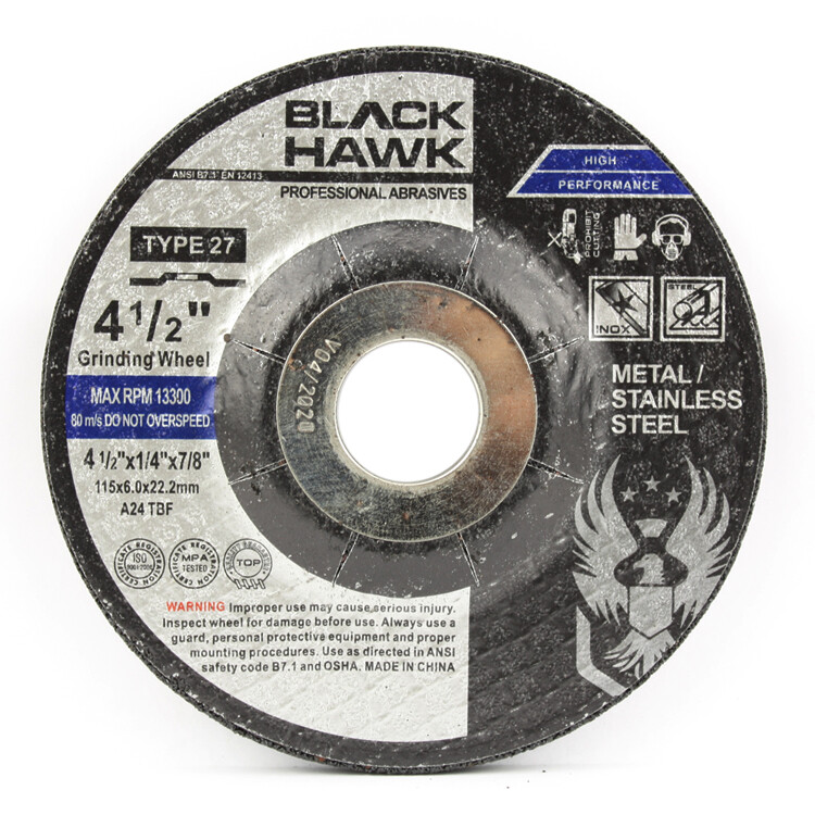 10 Pack - 4-1/2" x 1/4" x 7/8" Black Hawk Grinding Wheel (T27 Depressed Center)