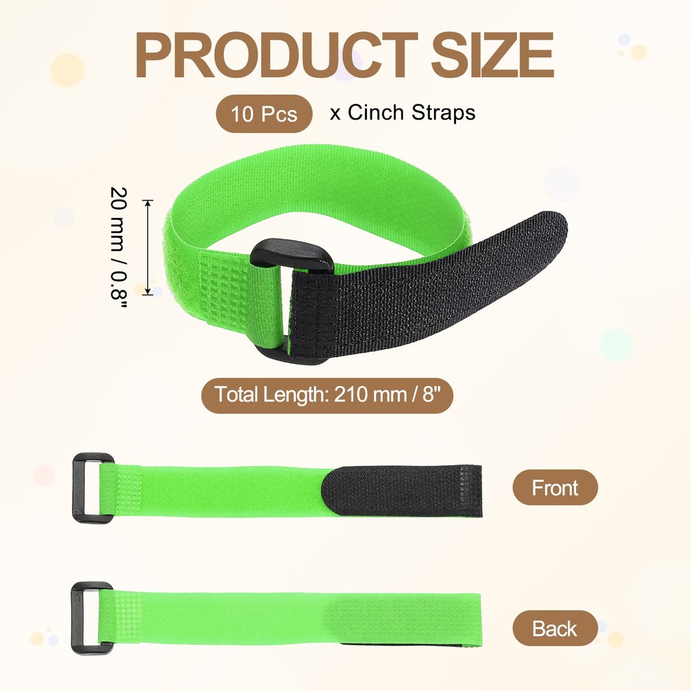 10pcs Reusable Cinch Straps 0.8"x8" Hook and Loop Cable Securing Straps, Green