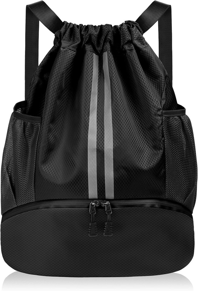 Drawstring Backpack, Waterproof Sports Large Gym Bag Black