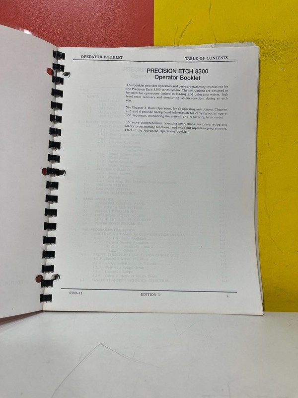 APPLIED MATERIALS 8300 Precision System Operator Booklet