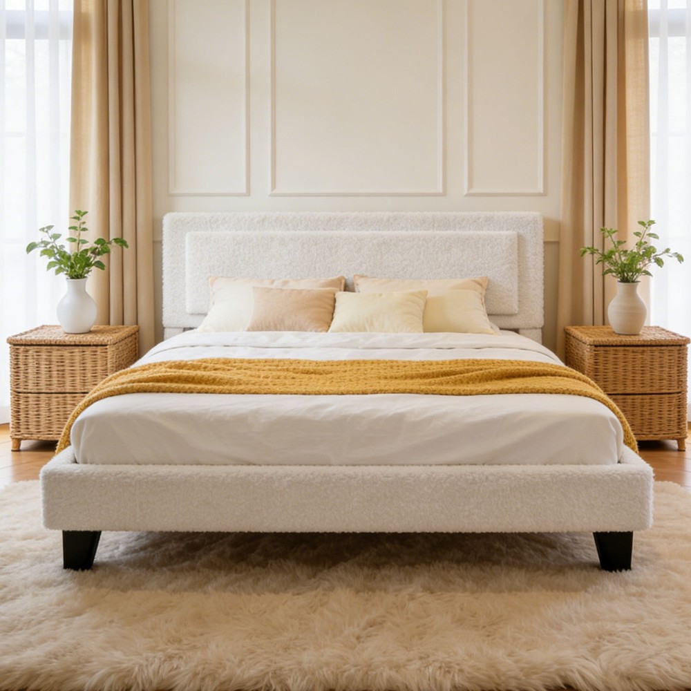 Upholstered Platform Bed Frame with Adjustable Headboard Solid Wood Full Size