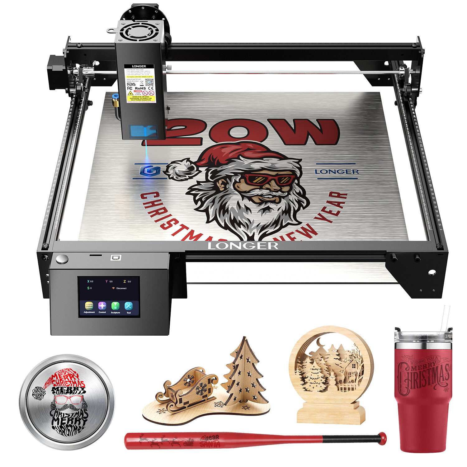 Longer RAY5 20W Laser Engraver Machine w/ 3.5" Touch Screen for DIY Cutting Tool