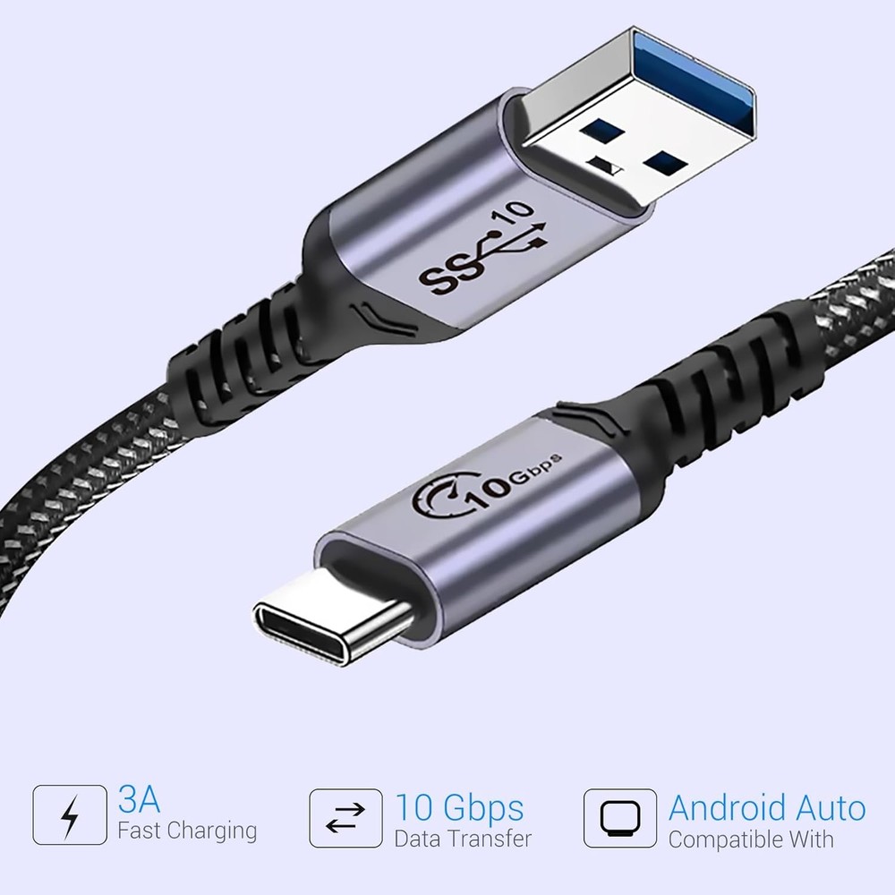 Android Auto USB C Cable 10Gbps 1FT 2 Packs, C 3.1 Gen 2 1ft, 1ft