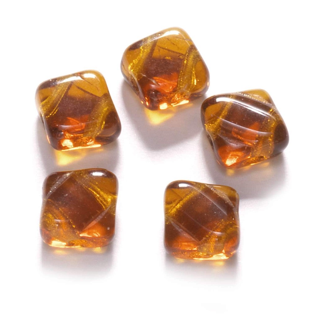 Grooved Diamond 2-Hole Bead, Cognac Topaz, 6×6mm