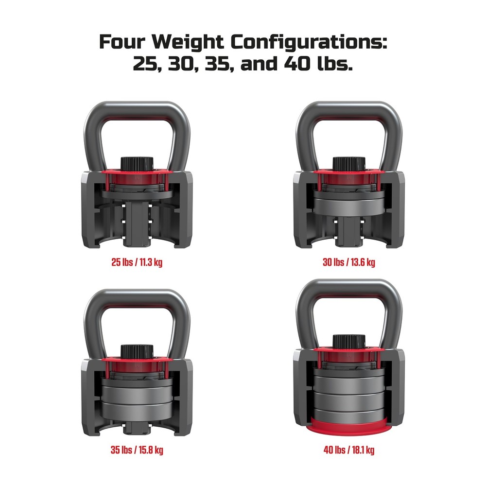 25 lbs SmartStack Wide Handle Adjustable Kettlebell 40lb Full Body Workout Black