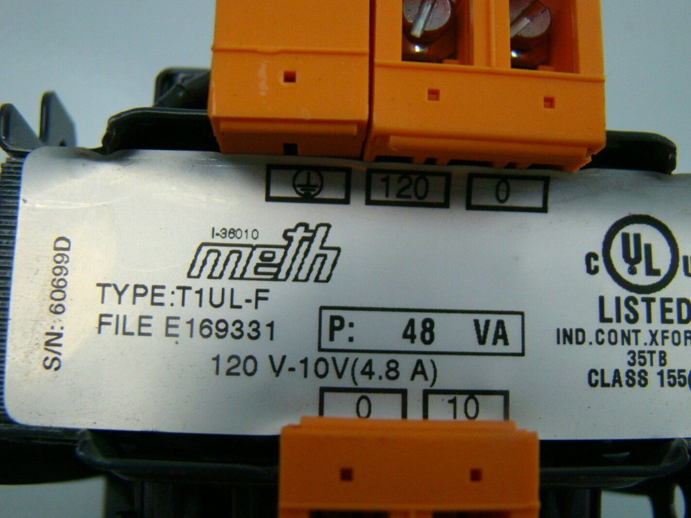 Meth Transformer 48VA 120v-10v E169331