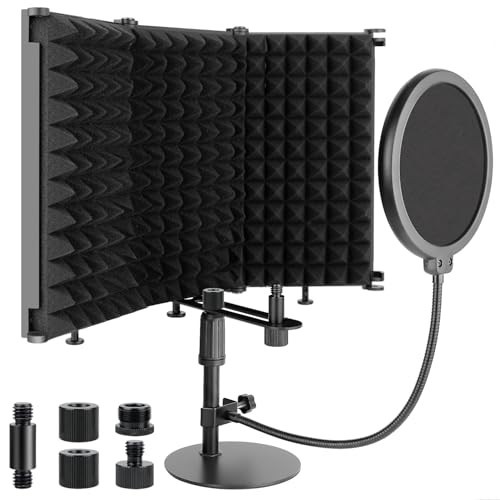 3-Panel Microphone Isolation Shield with Stand & Pop Filter - Soundproof Foam fo