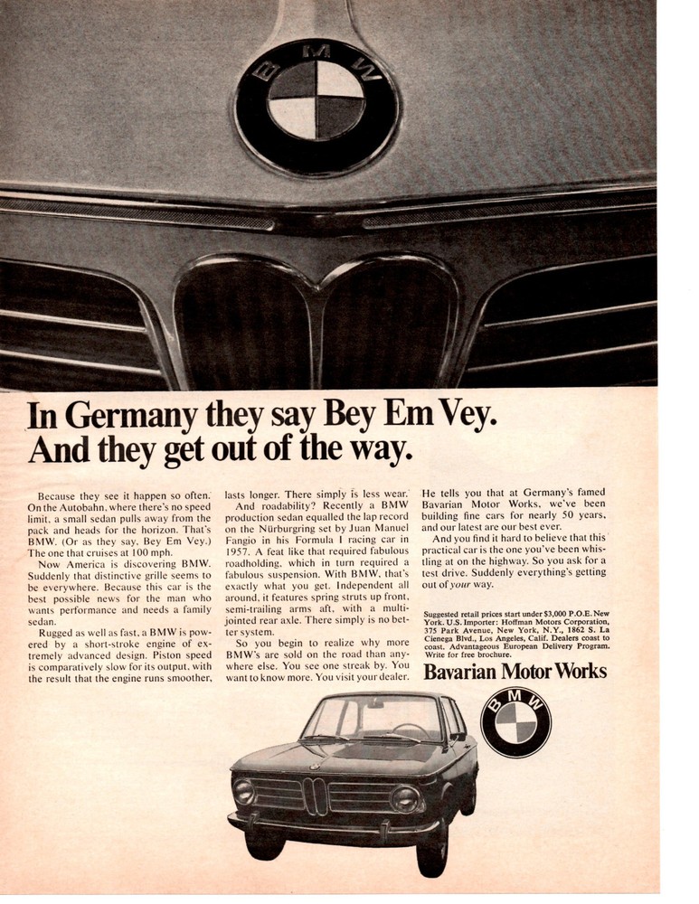 1969 BMW ~  CLASSIC ORIGINAL PRINT AD