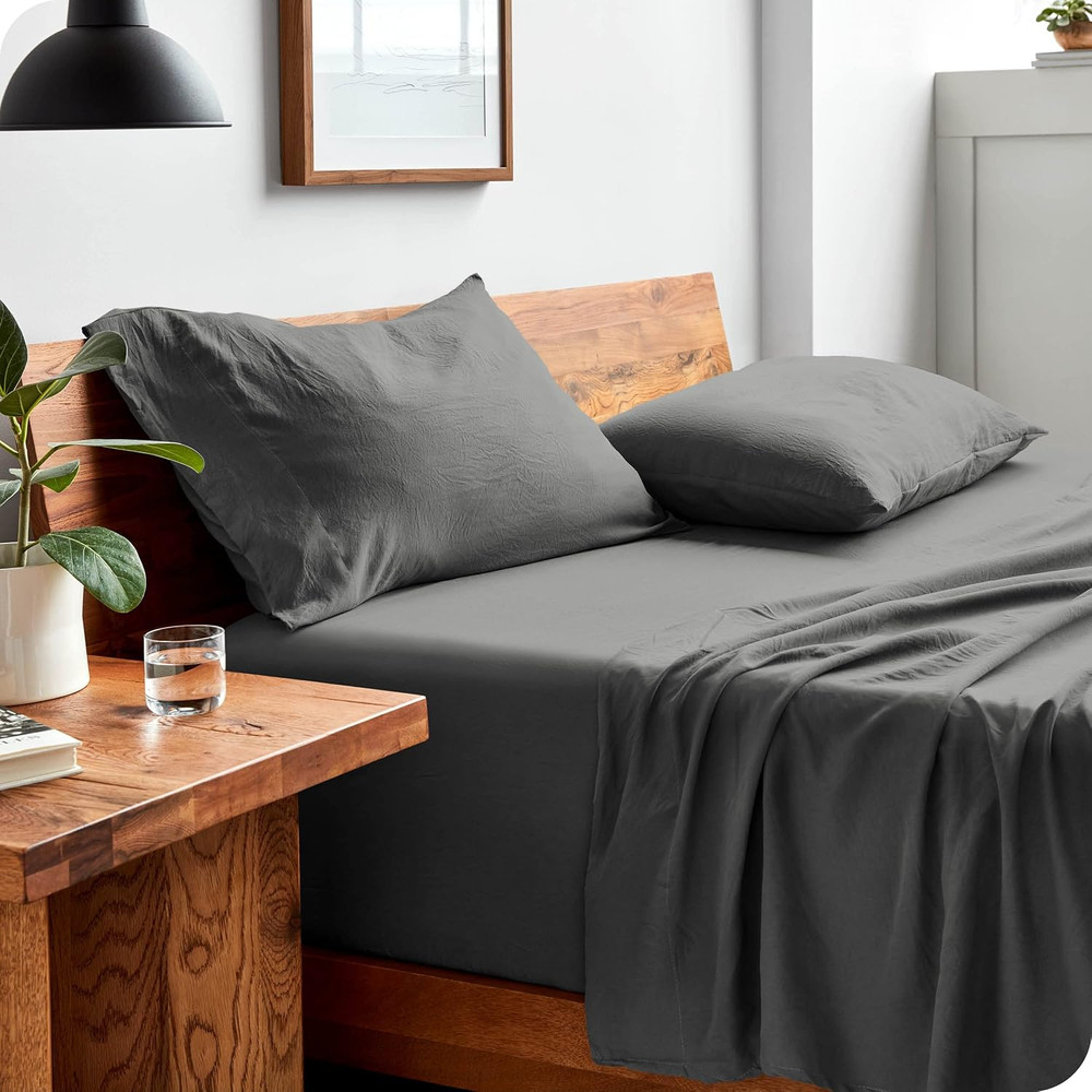 King Sandwashed Sheet Set & Bed Skirt Bundle - Grey