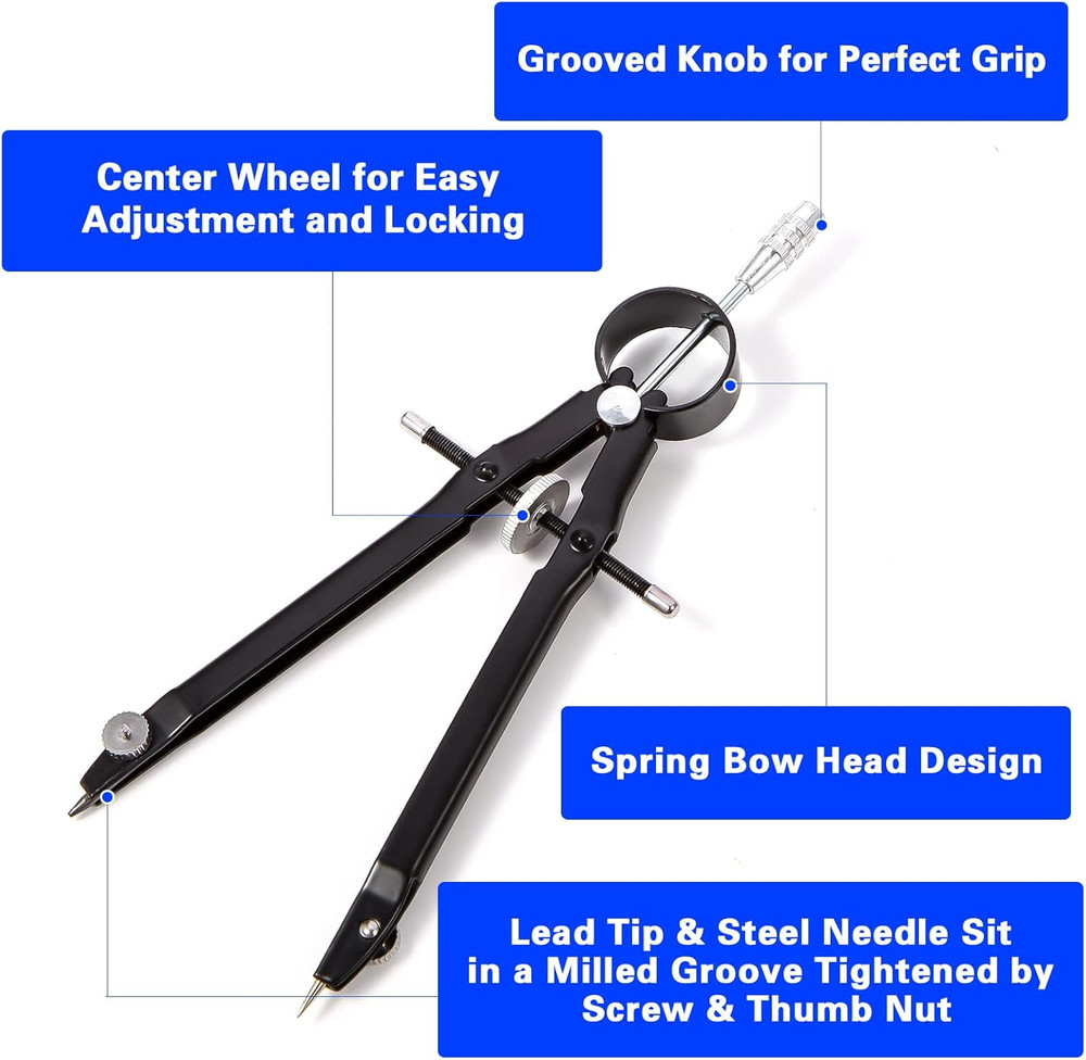 2Pcs Compass for Geometry, Professional Drawing Compass,Metal Compass, Circle