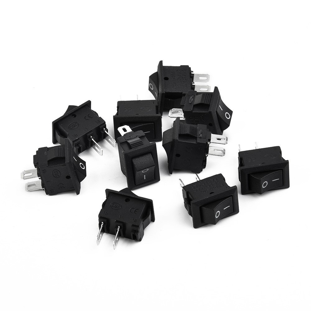 10pcs spst on/off switch mini black 2 plug toggle switch DC 12V 16A