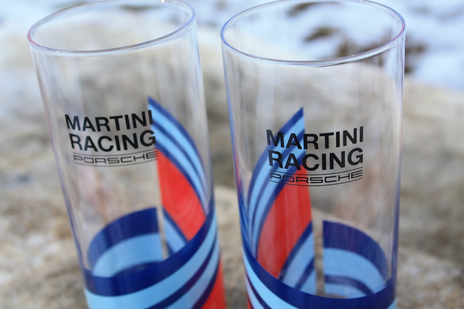 2 Porsche Long Glass Martini Racing Set Glasses Lead Crystal 935 911 GT3 956