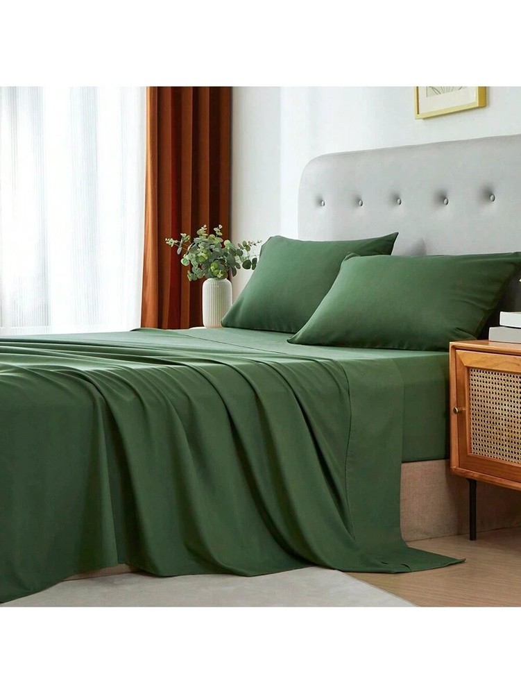3/4 Piece Bed Sheet Soft Cooling Comfortable Breathable Bedding, Dark Green