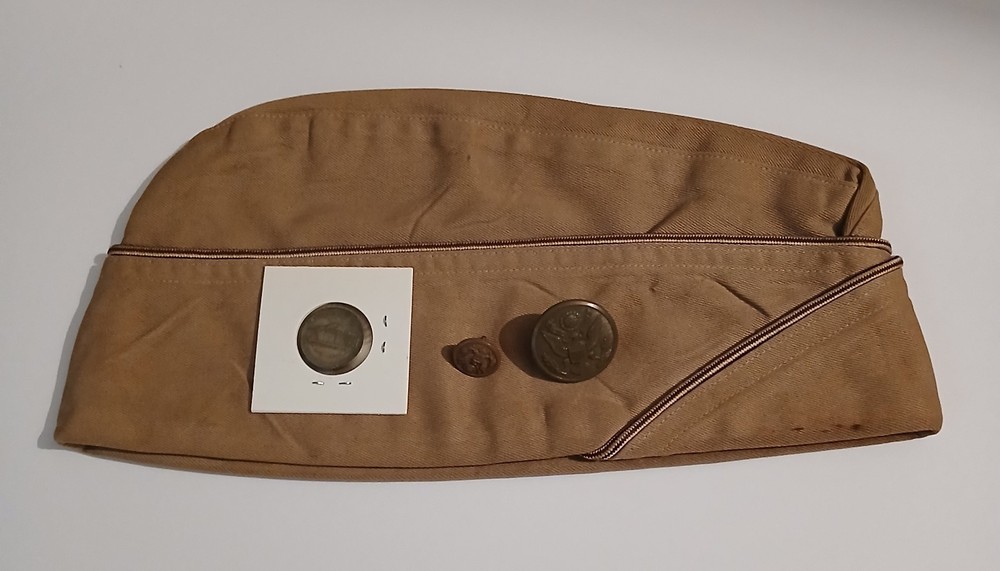 WWII Lot; Specialist Reserve Garrison Cap, Khaki Button Set, 1943s War Nickel