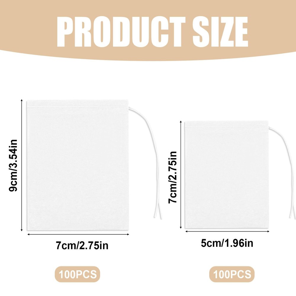 200 Pcs Disposable Tea Filter Bags Empty Drawstring Teabags for Loose Leaf Tea