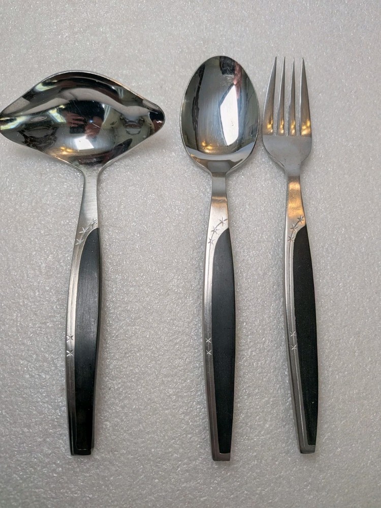 Mar-Crest Ebony Elegance Black Flatware Star Pattern Ladle Fork Spoon MCM Japan