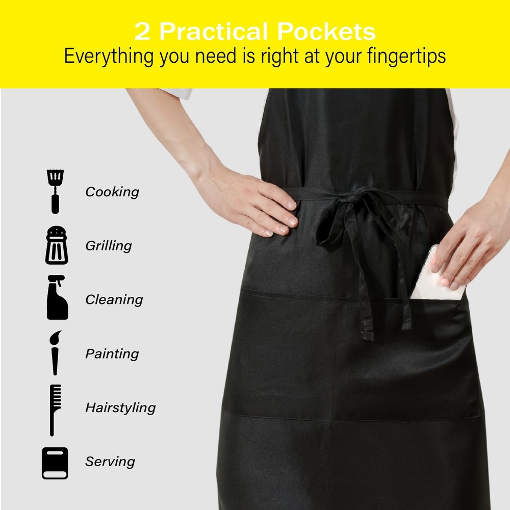 Extra Large Apron for Men Adjustable Bib Aprons with 2 Pockets Cooking Kitchen W