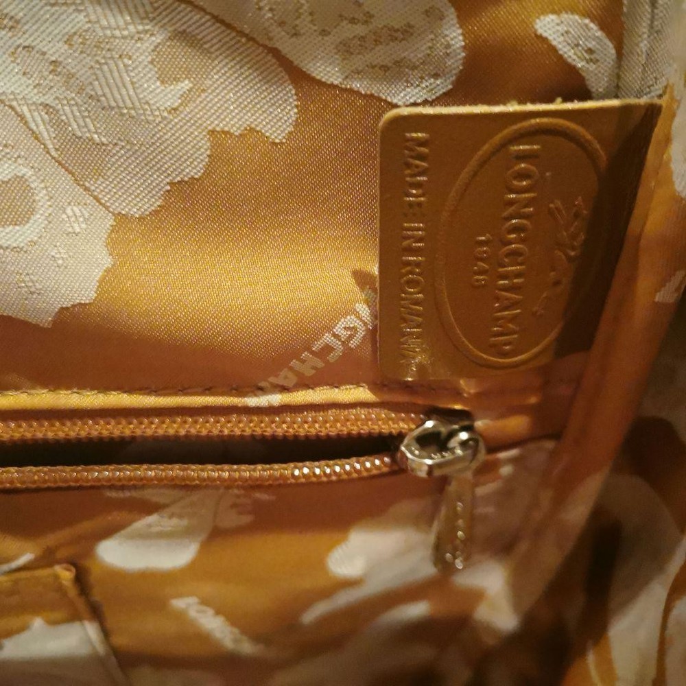 Excellent Condition LONGCHAMP Embossed Leather Square Tote Beige 07a