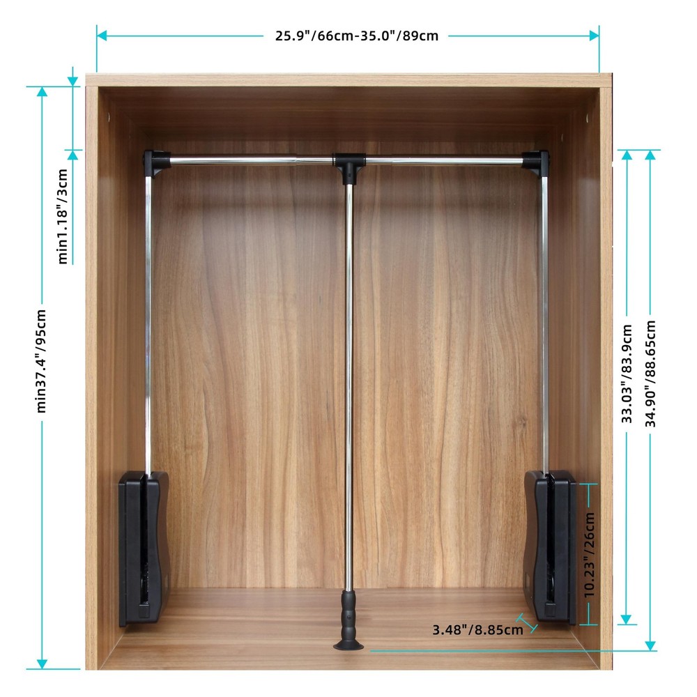 STORKING Pull Down Closet Rod 26"-35", Adjustable Side 35 inch, chrome