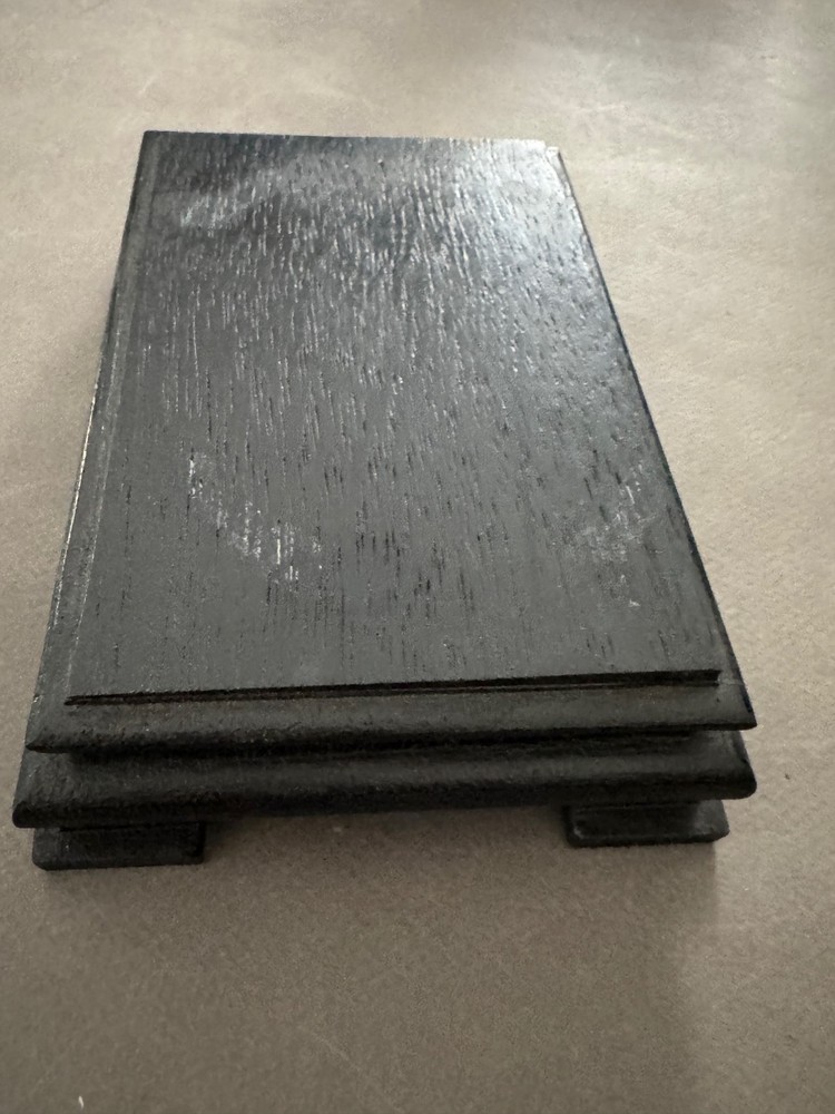 FOOTED EBONY BLACK WOOD RECTANGULAR VASE DISPLAY STAND BASE VINTAGE