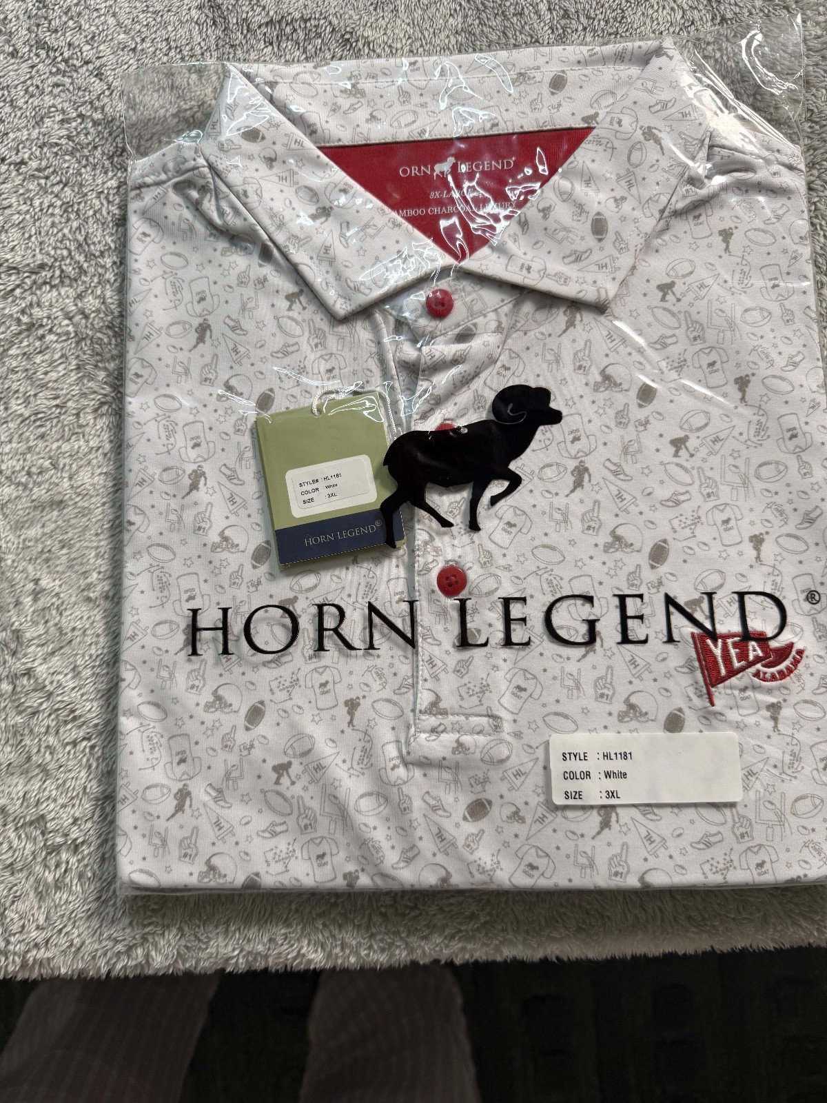 Horn Legend Yea Alabama Crimson Tide Gridiron White Polo 3XL NEW 273