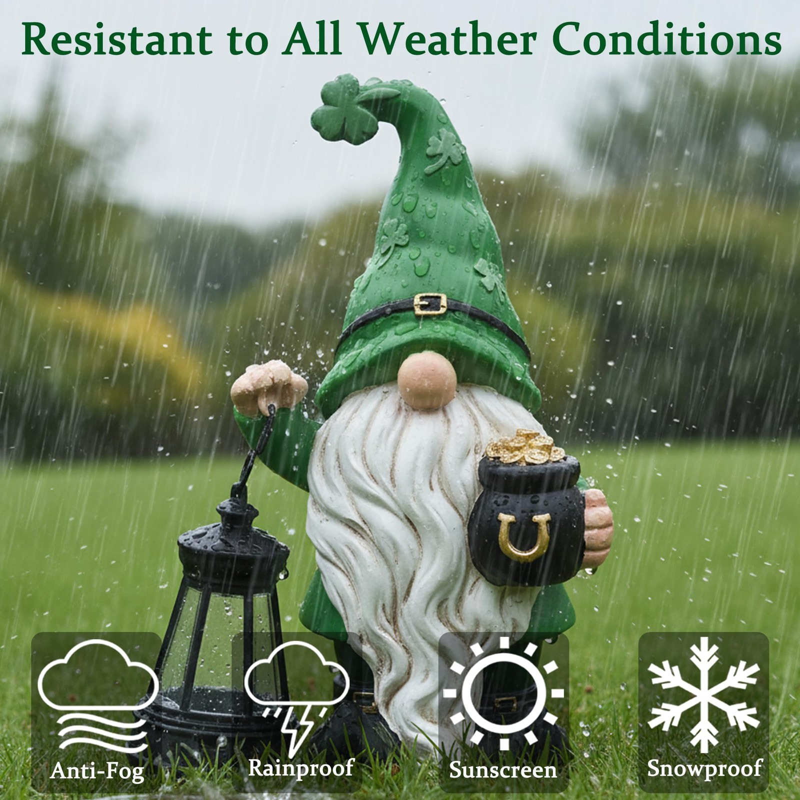 St. Patricks Day Gnome for Outdoor Decor, Resin Garden Gnome Holding Lantern ...