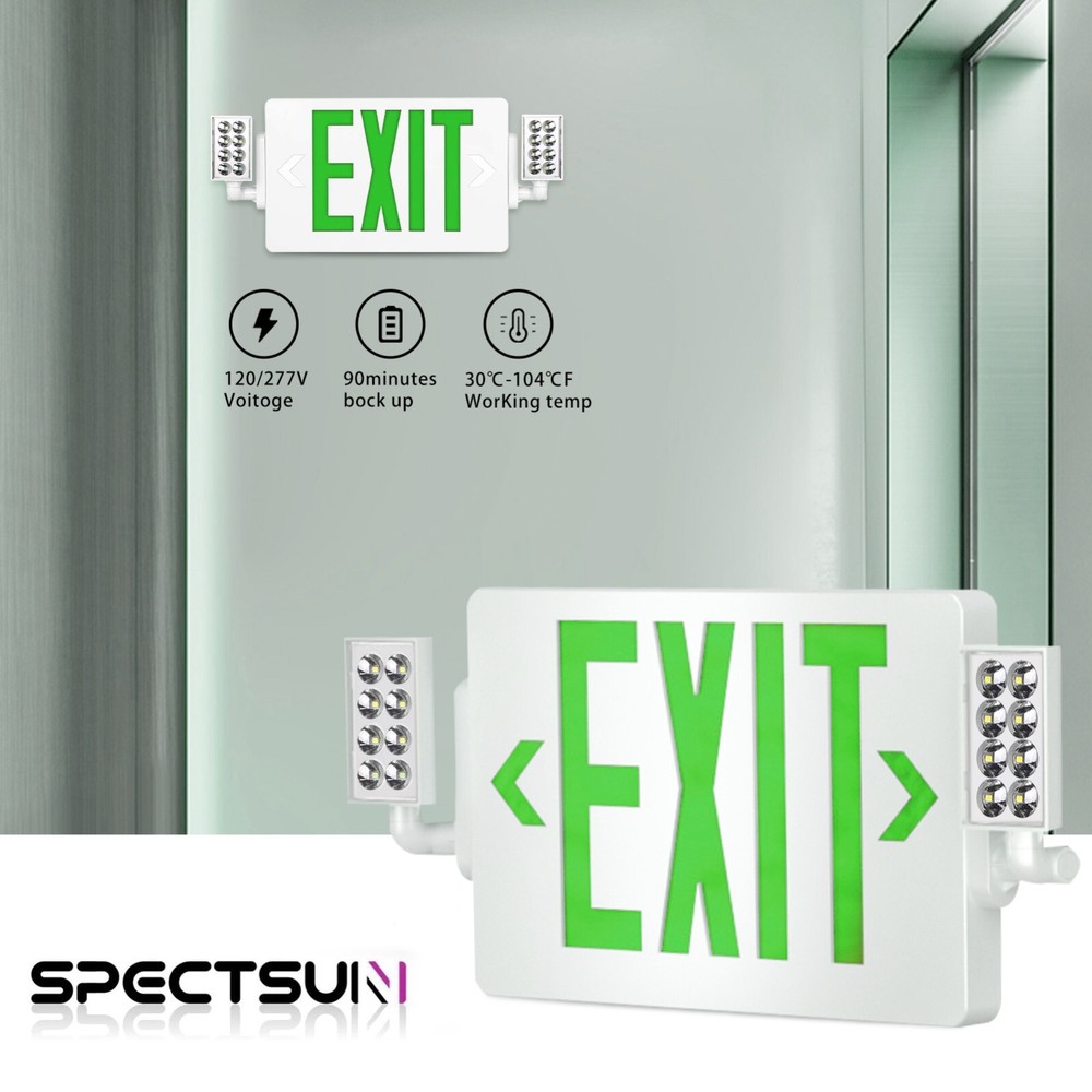 UL Listed-Led 4 Packs Combo Green Exit Sign with Battery Backup Exit Lights.