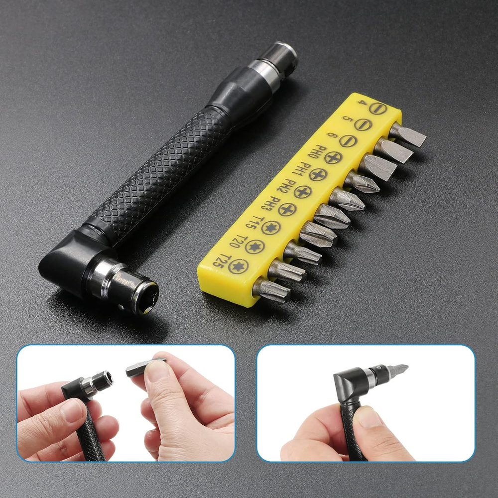 90 Degree Right Angle Driver 11.6 Inch Bendable & Flexible Screwdriver Extension