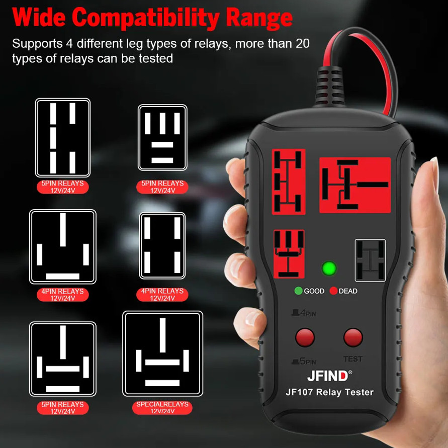 Probador de relé automotriz universal de 12 V y 24 V, comprobador de voltaje de