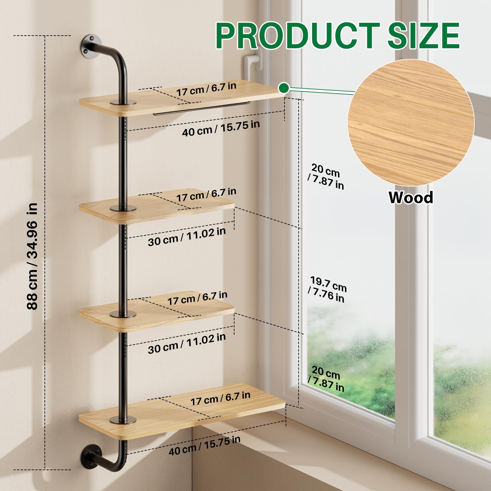 DELLAN 4-Tier Rotating Window Plant Shelf Wall Mounted Indoor Hanging Plants