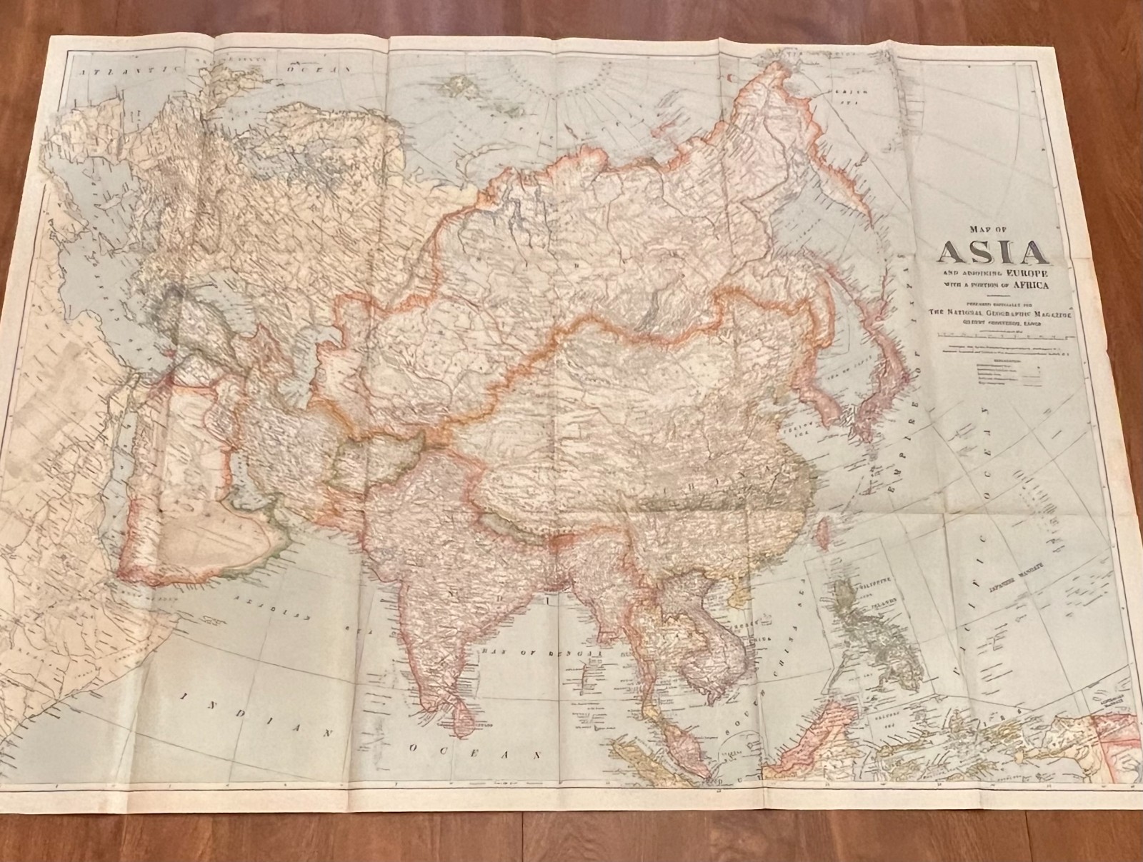 Original 1921 MAP of ASIA Post WW1 Vintage