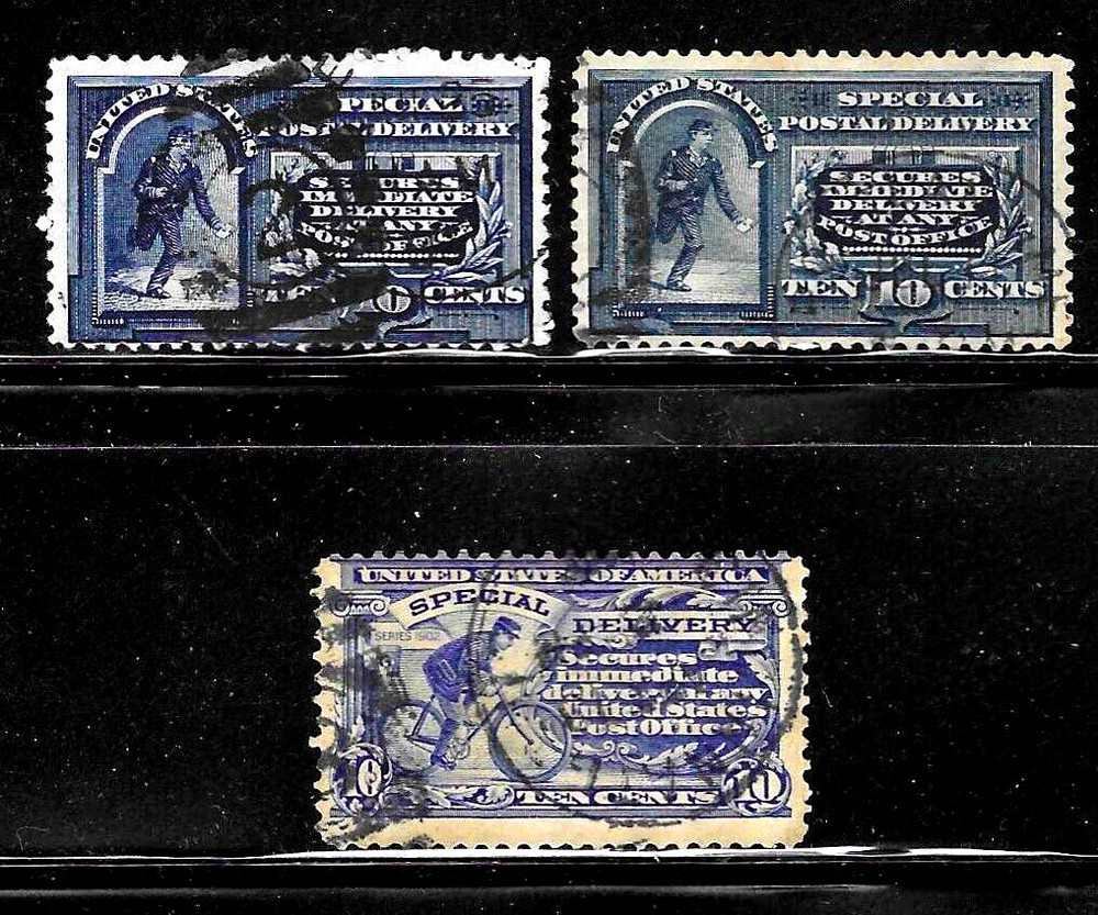 US Scott # E2, E5, E8 Special Delivery, used, 10 cent, F centering, sound