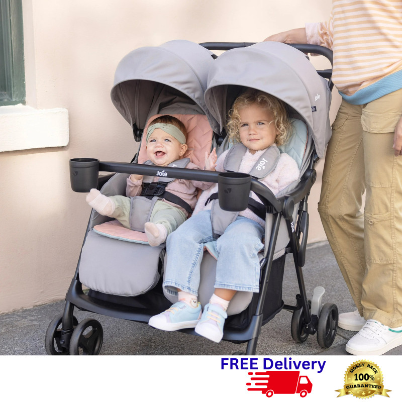 Lightweight Double Stroller Side by Side Foldable Compact Twin Travel Pram