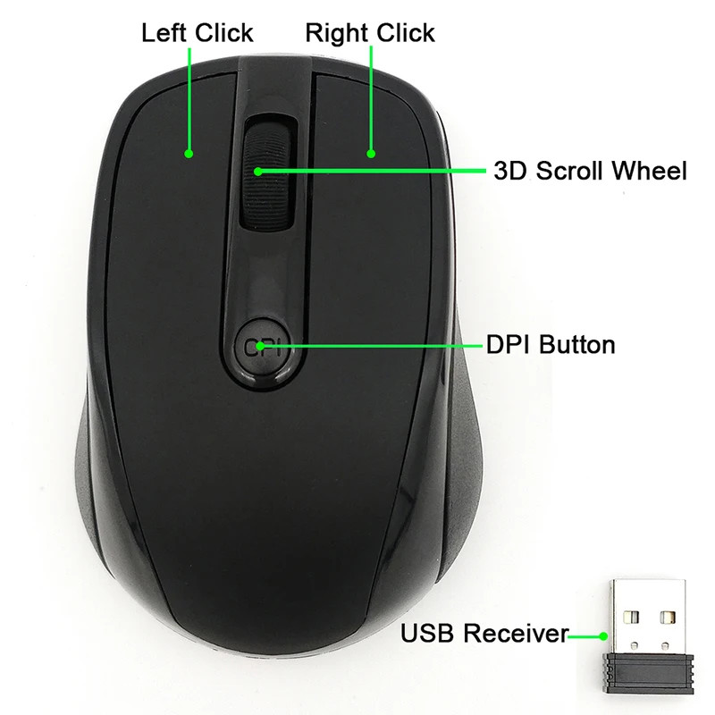 High Quality 2.4GHz USB Wireless Mouse - 2000DPI Adjustable Comfort Optical Mi