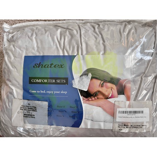 Shatex Queen Comforter Rhombus Set 7pc Bedspread Soft Microfiber Grey NWT