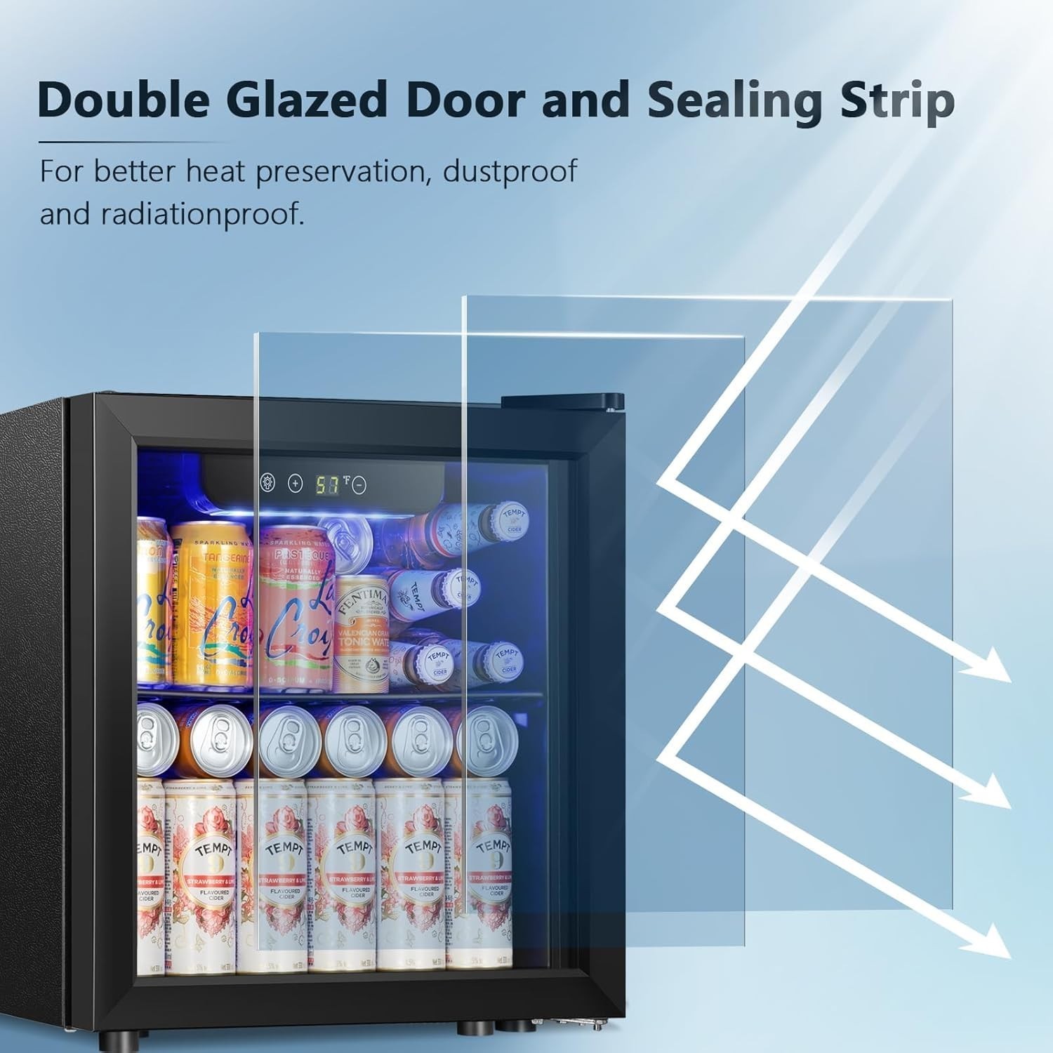 48 Can Mini Fridge Cooler - Beverage Refrigerator Black Glass Door for Beer Soda