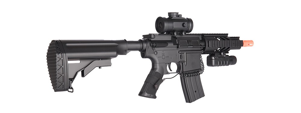 DOUBLE EAGLE CQC ELECTRIC AEG AIRSOFT RIFLE BB GUN W/FLASHLIGHT & SCOPE