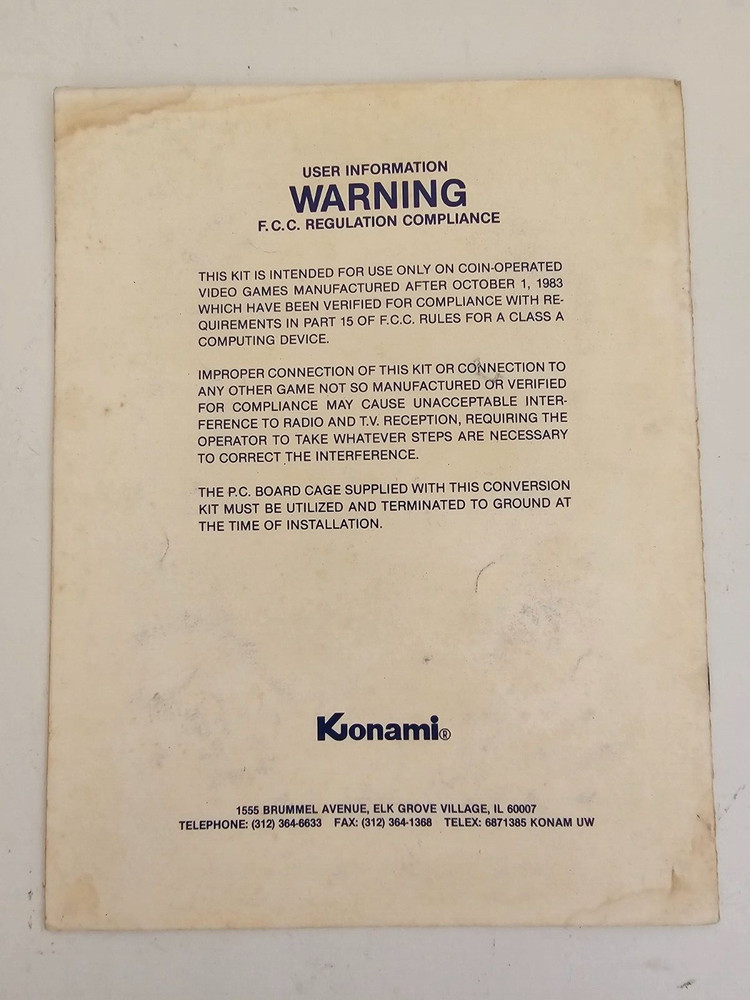 KONAMI RUSH 'N ATTACK CONVERSION KIT INSTRUCTION MANUAL