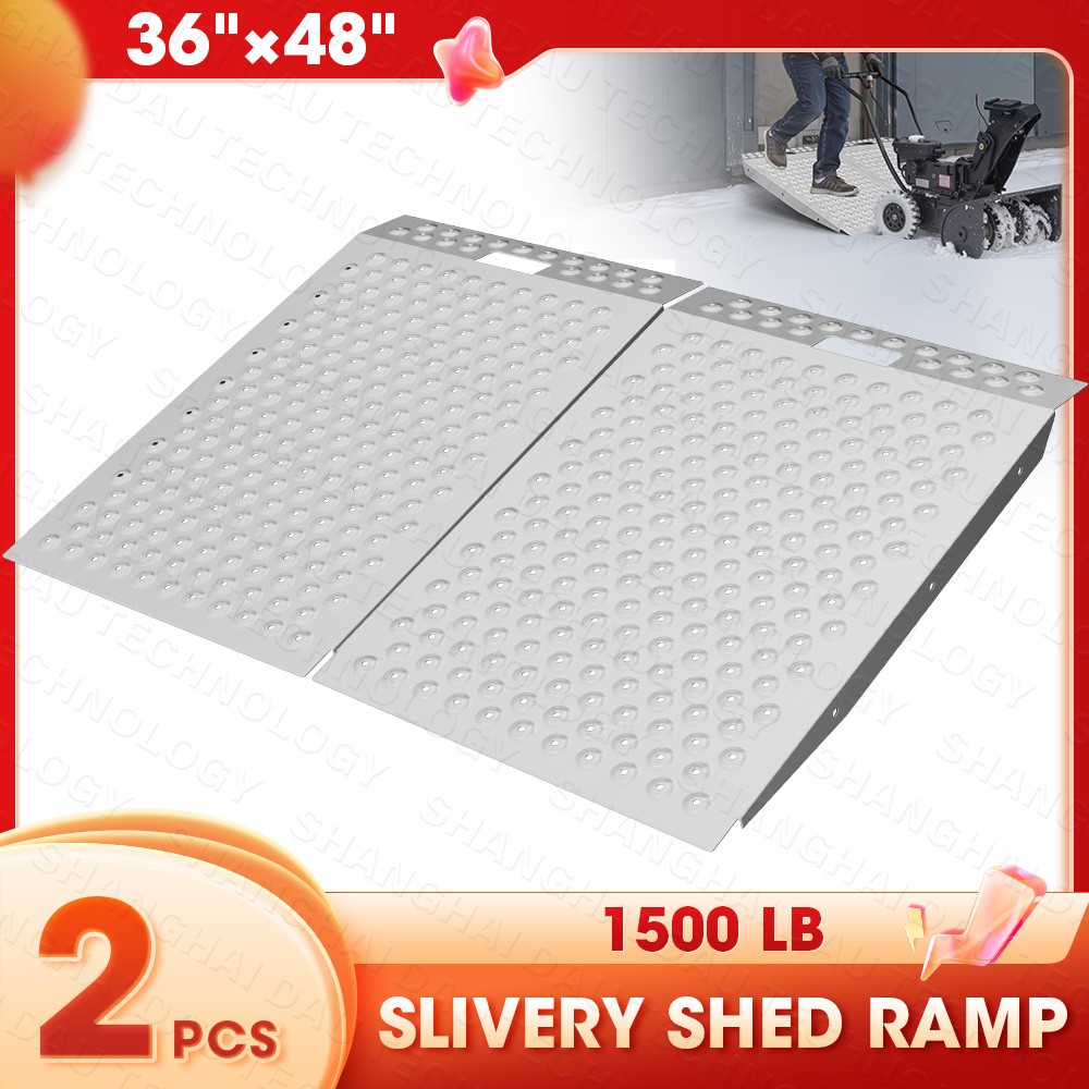 VNN 36" x 48" Shed Ramp for Riding Mower Anti-Slip Punch Plate Ramp 2PCS, Silver