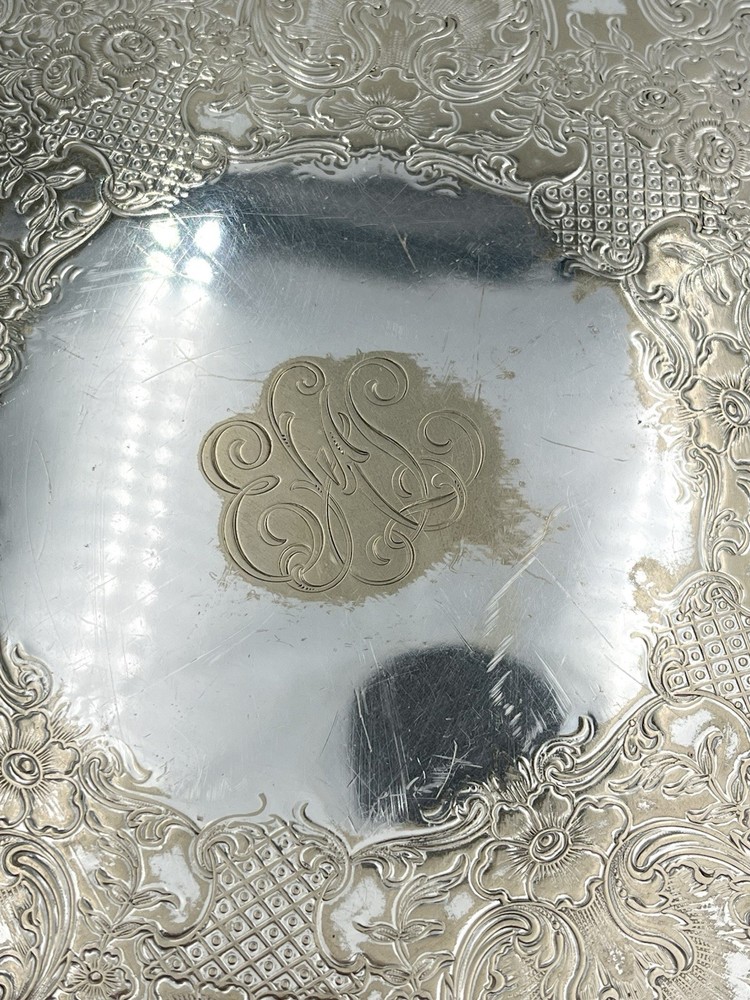 Antique E.G. Webster & Sons Silverplate Salver Engraved Victorian Serving Tray