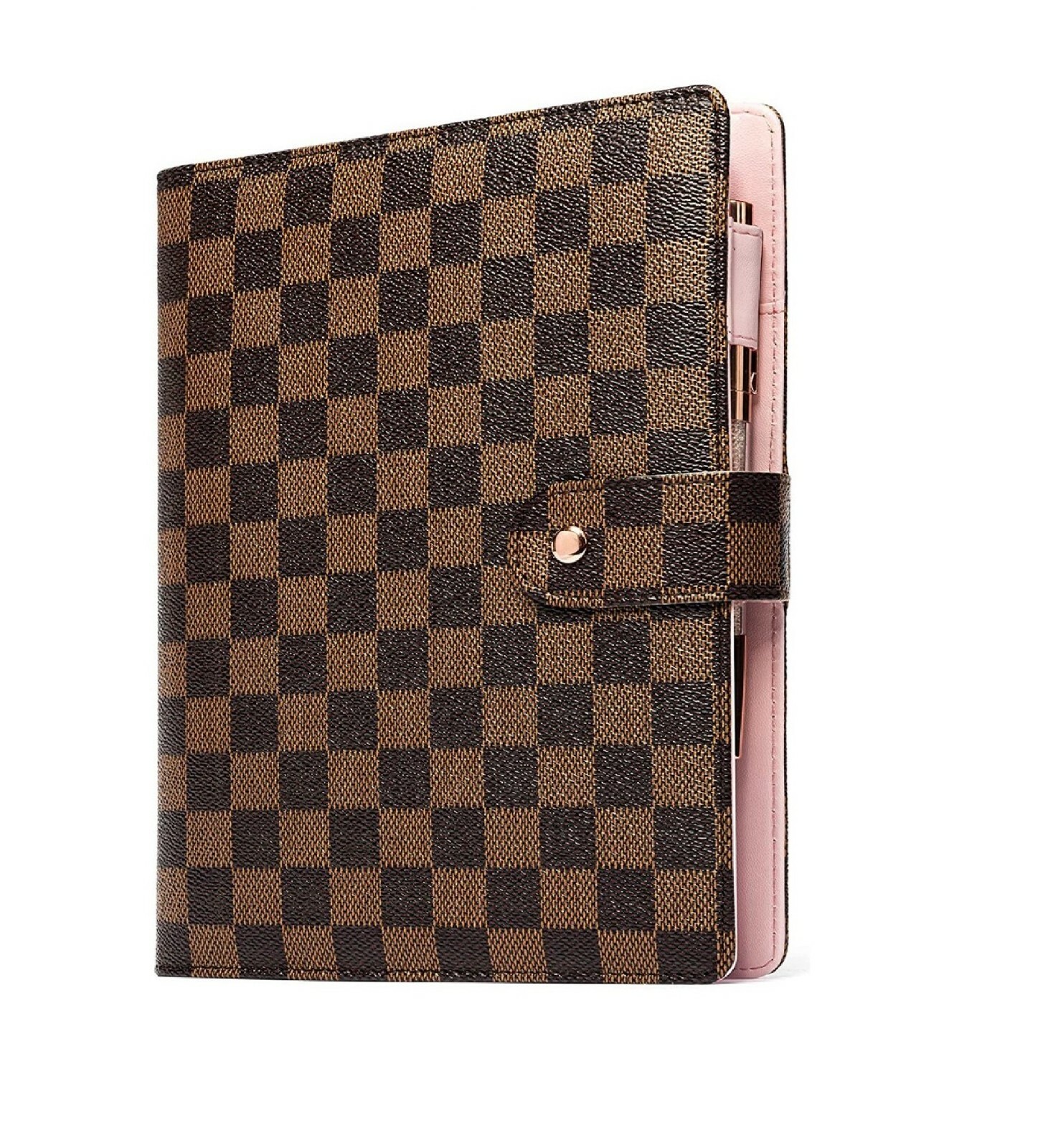 💗 Luxury Checkered A6 Agenda Binder Planner Journal Notepad Gift Brown