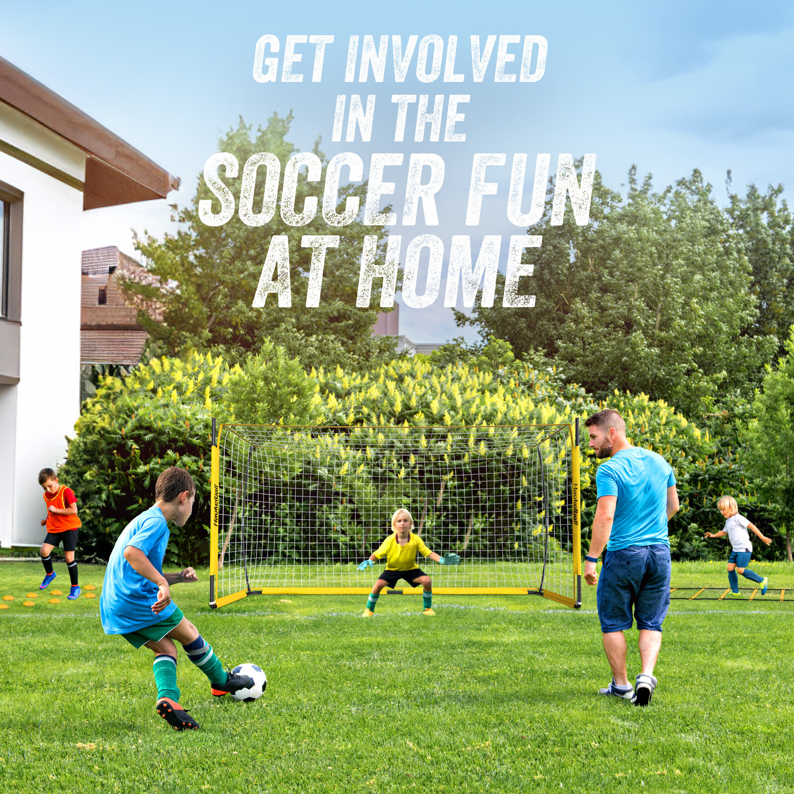 Portable Soccer Goal Net for Teens Adults 12x6FT Soccer Net with Ladder 12 Cones