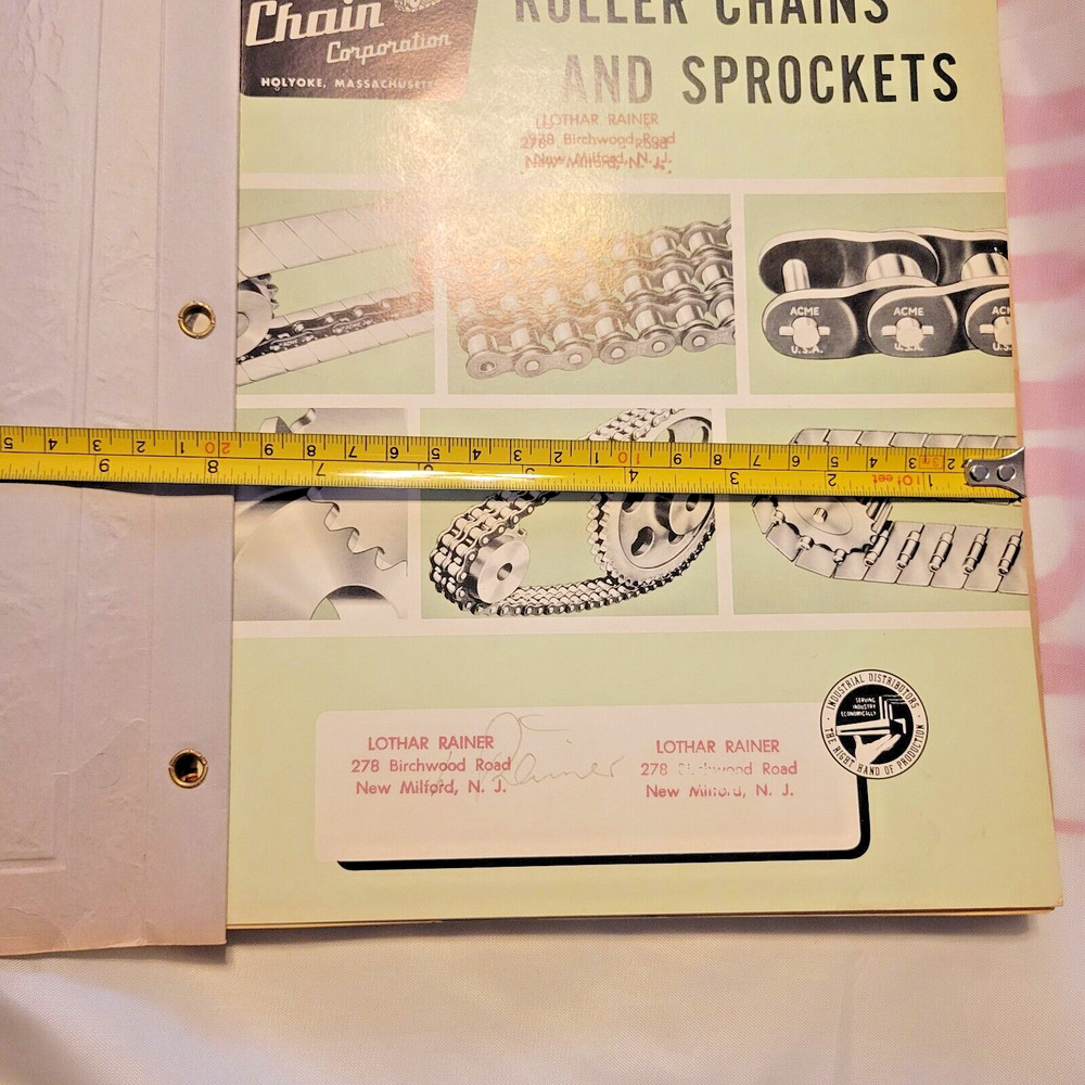 1963 Acme Chain Corporation Rollers & Sprockets Catalog #14 plus extra page note