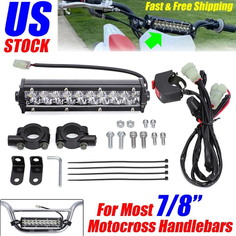 Led Headlight Light Bar Lighting Kit Driving Lamp For 7/8” Handlebars Dirt Bike