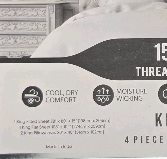 Hampton Luxury King Size 4pc White Sheet Set 1500 Thread Count Cotton Blend