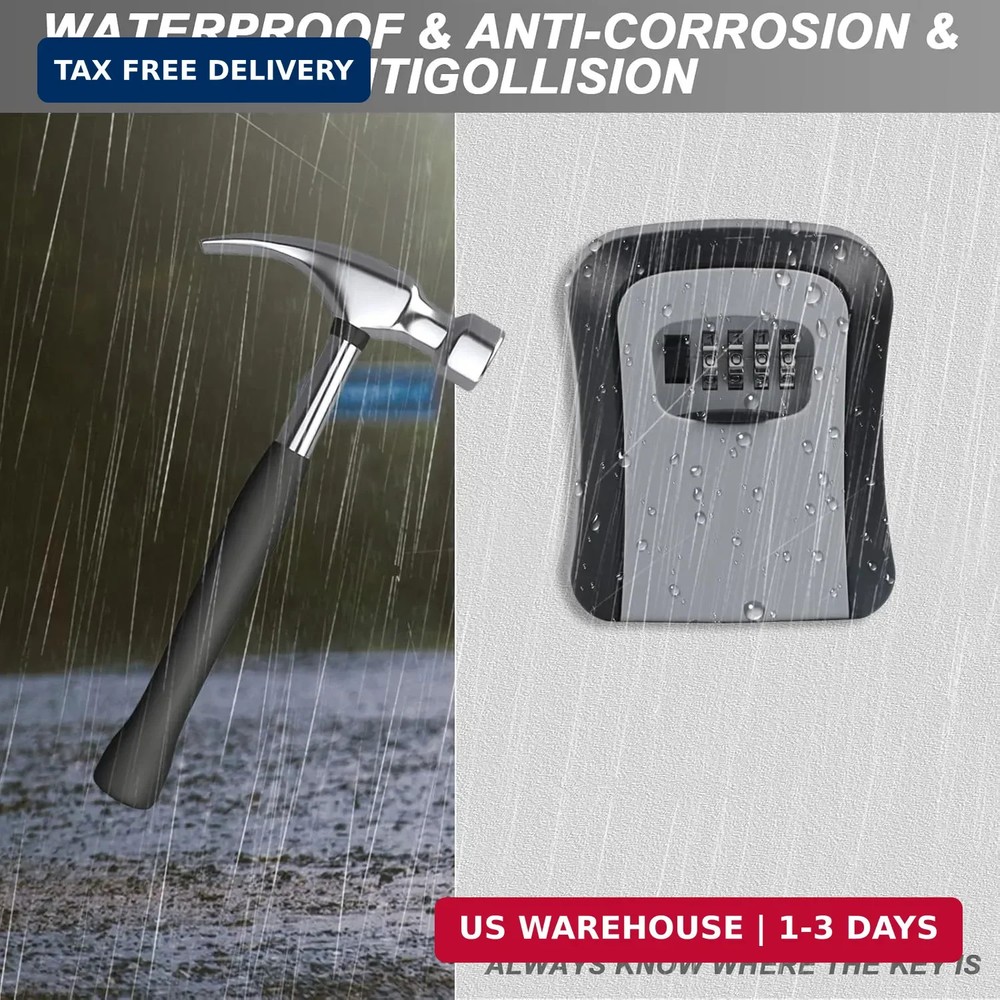 Key Lock Box for Outside, Wall Mounted, Waterproof Resettable Code Safe Security