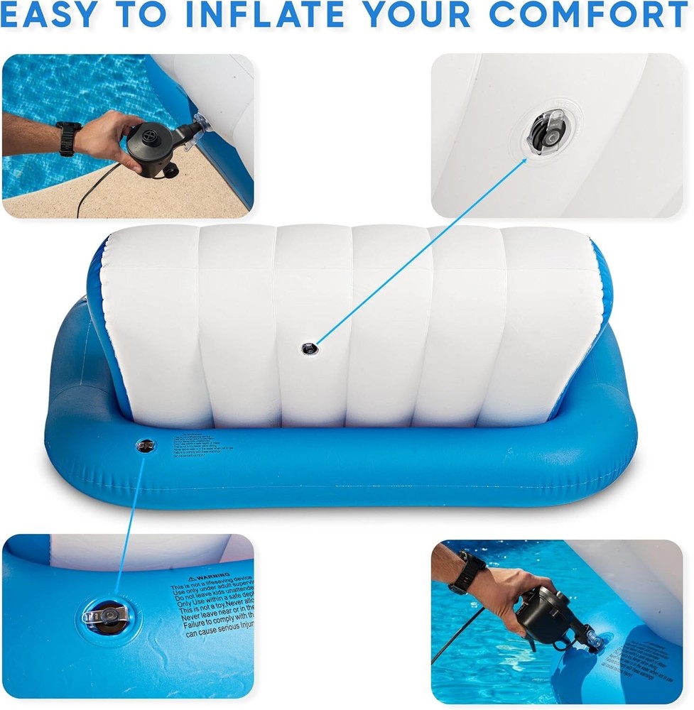 Zone Tech Inflatable Recliner Pool Float Dry Duo Float Pool Lounger for 1 or 2