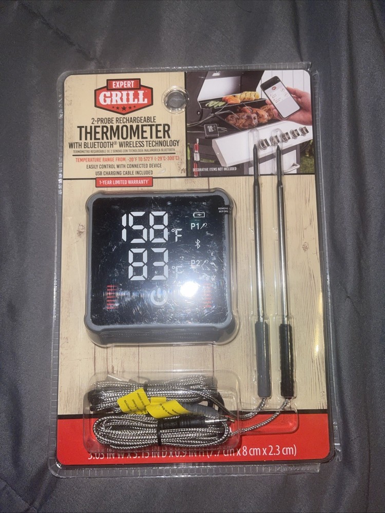 Expert Grill Digital Bluetooth Rechargeable Meat Thermometer~ 2-Probe